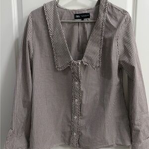 Zara Brown and White Checkered Women's Top